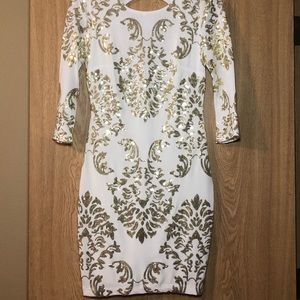 Worn once! B Darlin white and gold sequins dress